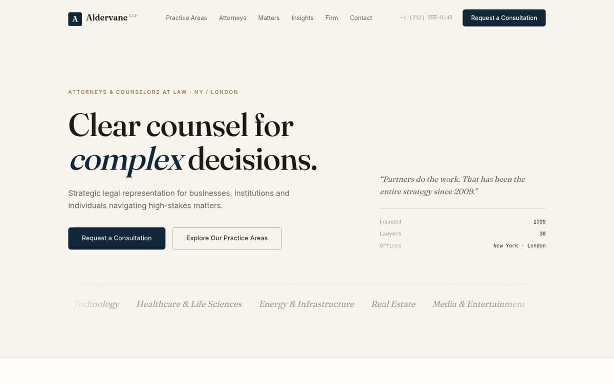 Aldervane — Legal / Professional Services website template, live preview