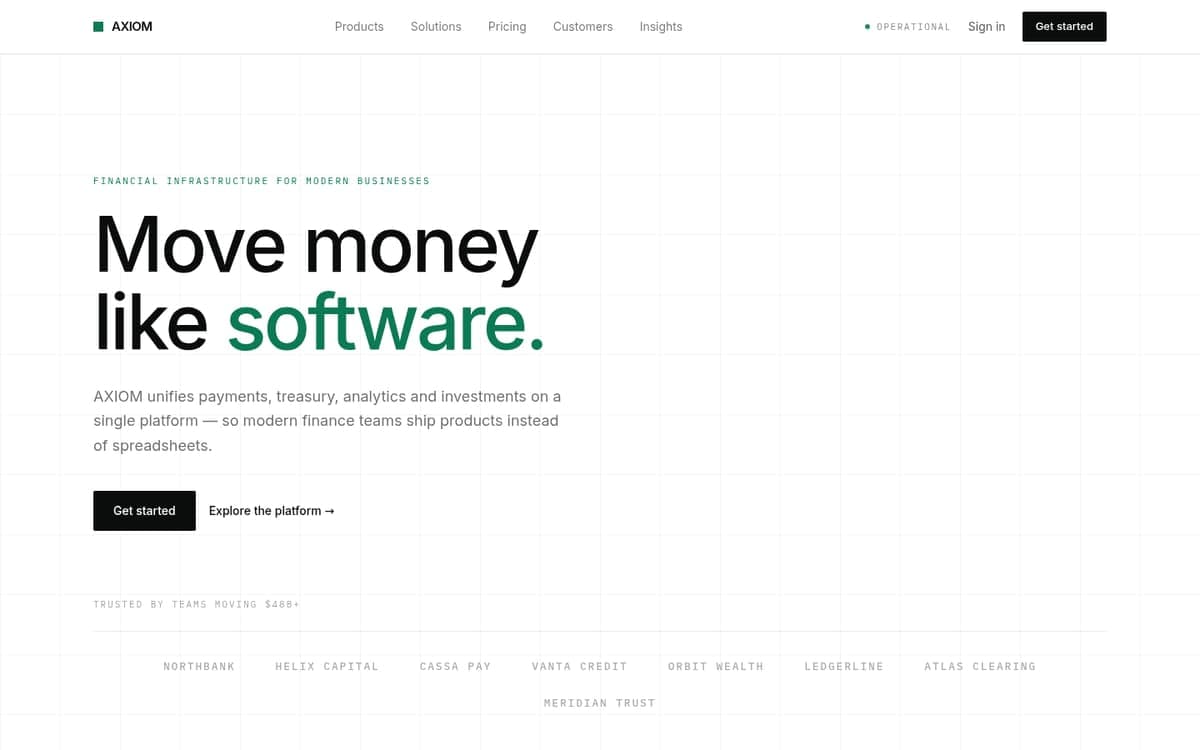AXIOM — Fintech / Infrastructure website template, live preview
